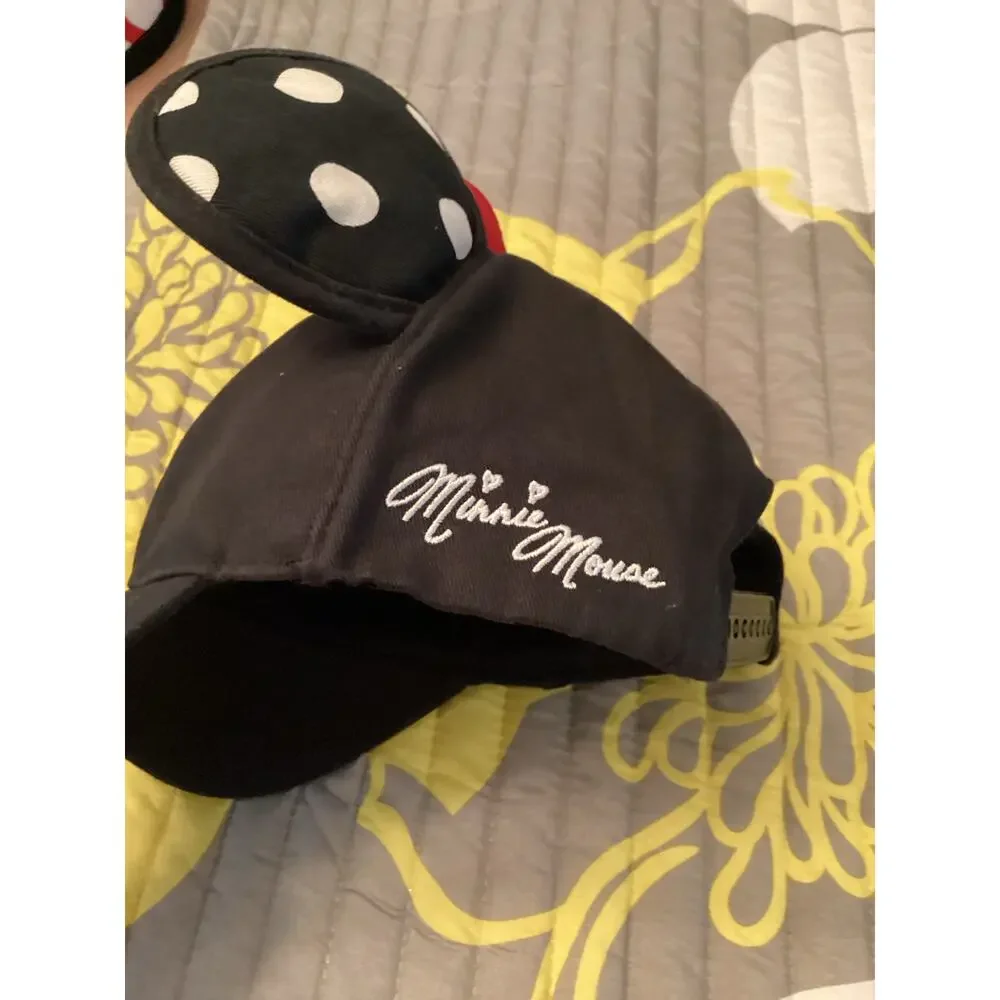 NWOT Disney Parks Minnie Mouse Black Baseball Cap w a Red Bow Polkadot Hat